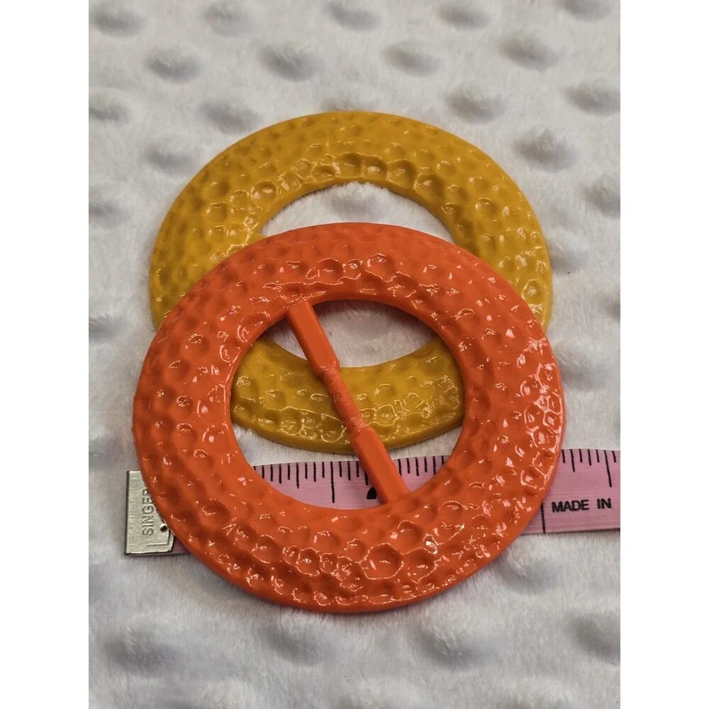 Vintage 1980s Plastic T-Shirt, And Scarf Slide Buckle Set Of 2 Orange Yellow MCM